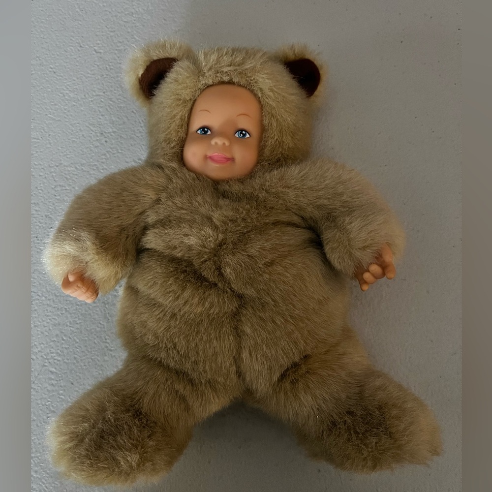 Anne Geddes Baby Bear Plush Doll With Plastic Face And Hands Blue Eyes 8 Inch